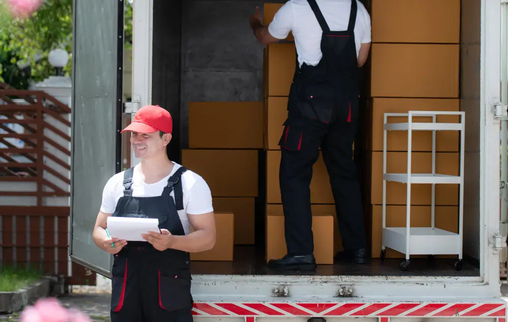 two mens doing door to door delivery